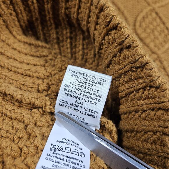 LL Bean Signature Sweater Womens Small Cable Knit Fisherman Tunic V-Neck Mustard - Picture 6 of 11